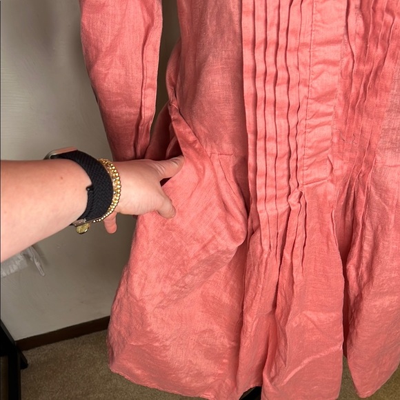 Sundance Pleated Linen Midi Dress Size M - Picture 3 of 6